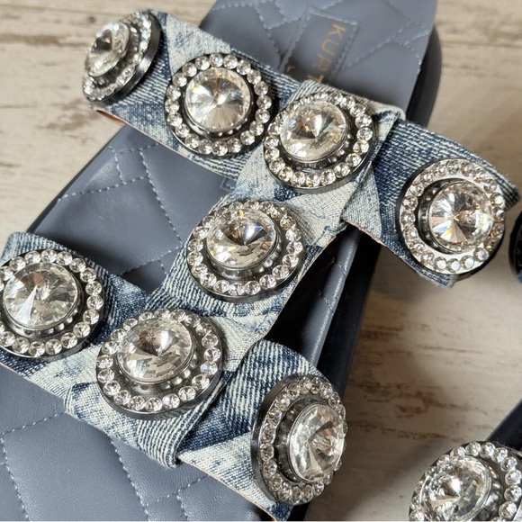 Kurt Geiger London Orson Denim Crystal Jewel Stud Ornament Slide Sandals Size 39 - Picture 12 of 16